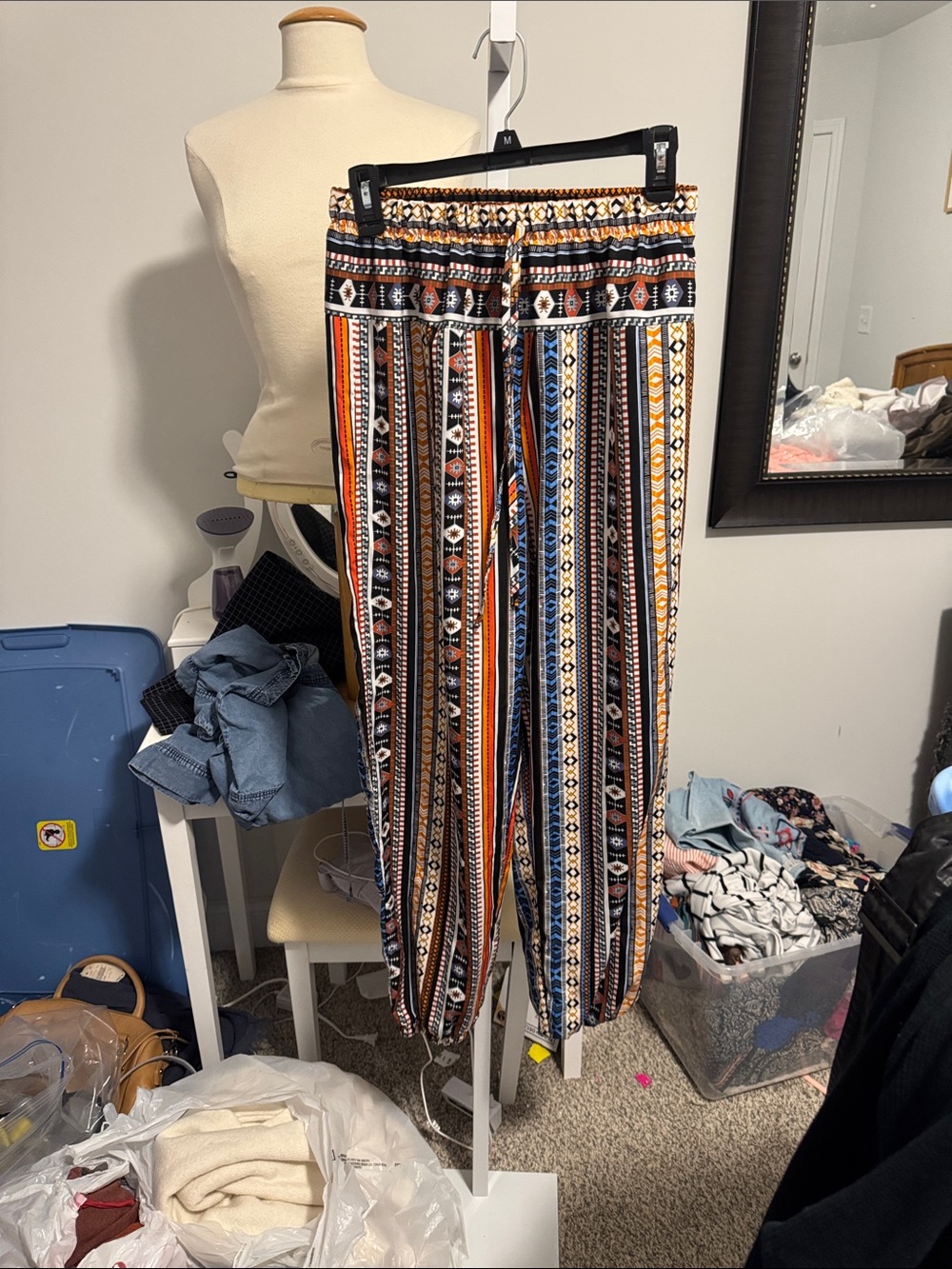 SHEIN Multi-Stripe Elastic-Waist Jogger Pants - Orange, Blue, Black, Cream